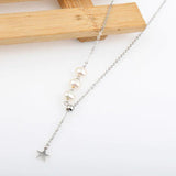 S925 Silver Freshwater Pearl Star Necklace Adjustable Clavicle Chain