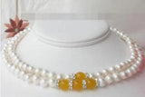 2-strand FW 8-9mm Pearl 10mm Yellow Jade Necklace