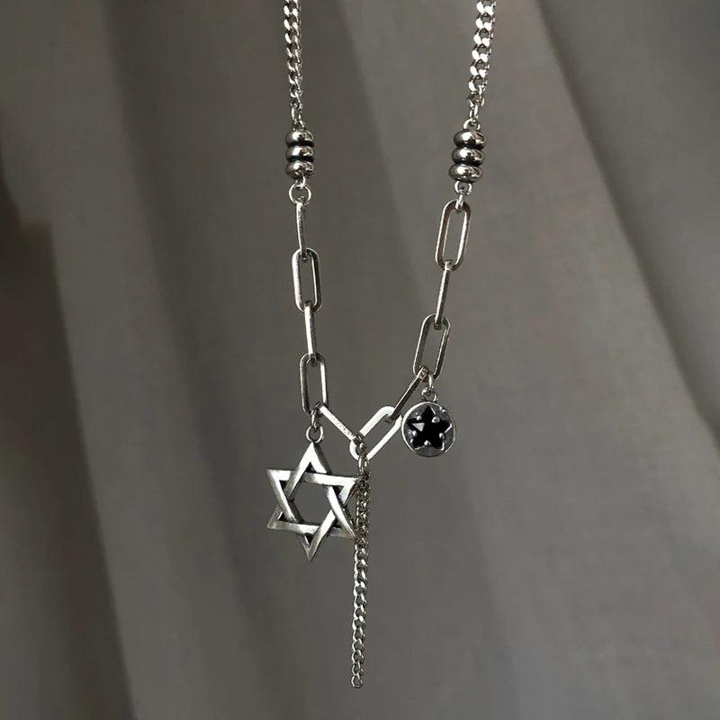 925 Silver Pentagram Tassel Chain Necklace for Women - Party Jewelry