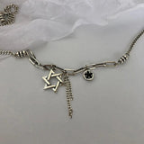 925 Silver Pentagram Tassel Chain Necklace for Women - Party Jewelry