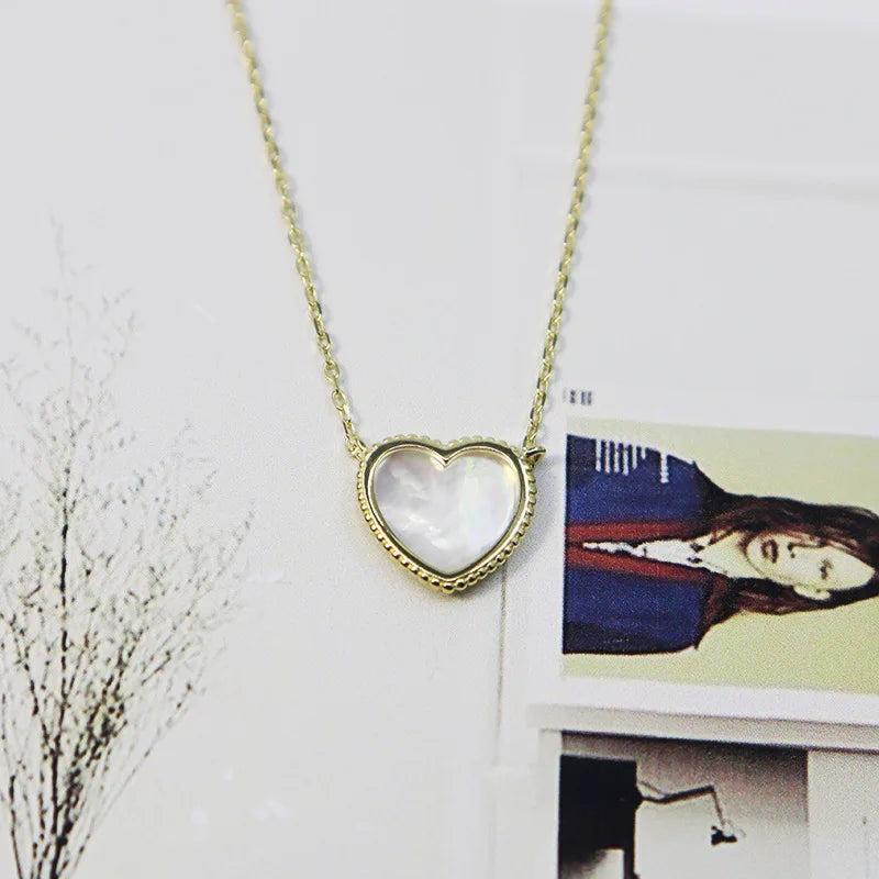 Heart Shaped Mother-of-Pearl Necklace, 925 Sterling Silver