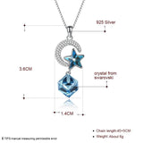 Moon & Star Pendant Necklace 925 Sterling Silver - Crystal Long Chain for Women