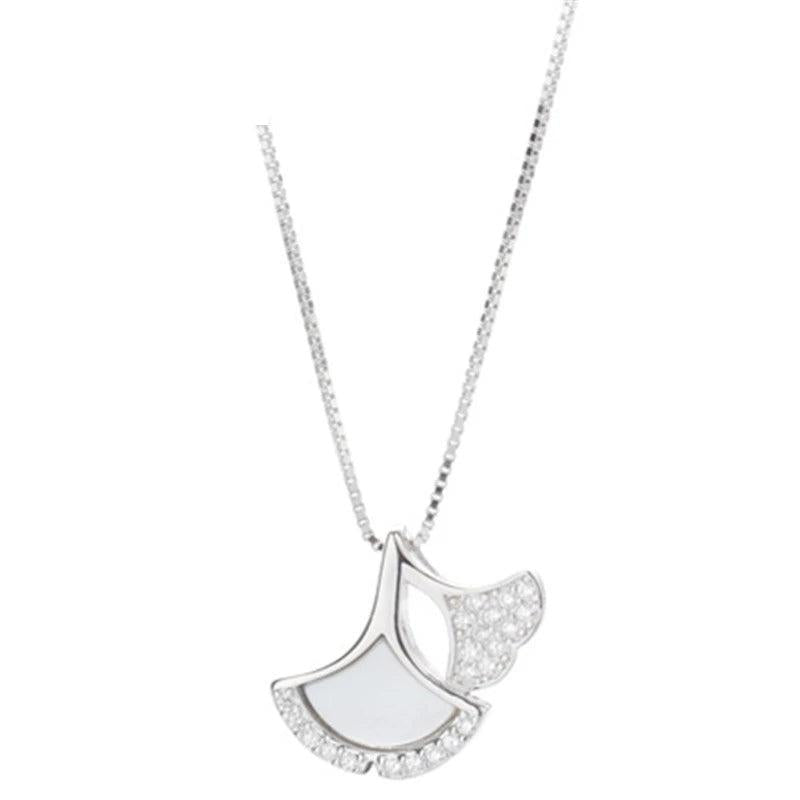 925 Sterling Silver Diamond Shell Apricot Leaf Necklace Silver 925 Jewelry