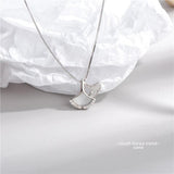 925 Sterling Silver Diamond Shell Apricot Leaf Necklace Silver 925 Jewelry