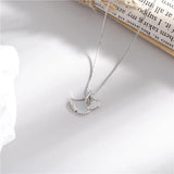 925 Sterling Silver Diamond Shell Apricot Leaf Necklace Silver 925 Jewelry