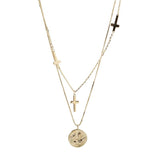 S925 Double-Layer Cross Necklace Gold-Plated Chain