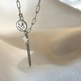 S925 Sterling Silver Retro Smile Star Necklace Female Statement Gothic Chain