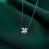 925 Silver Sweet Flower Pendant Necklace Zircon Clover Hypoallergenic