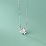925 Silver Sweet Flower Pendant Necklace Zircon Clover Hypoallergenic