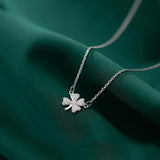 925 Silver Sweet Flower Pendant Necklace Zircon Clover Hypoallergenic