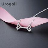 925 Sterling Silver Double Heart Chain Pendant Necklace Zircon Chain