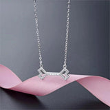925 Sterling Silver Double Heart Chain Pendant Necklace Zircon Chain