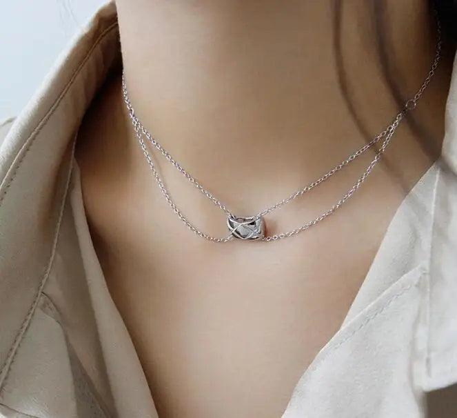 925 Silver White/Gold Lucky Oval Olive Beads Ball Choker Necklace