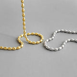 925 Silver White/Gold Lucky Oval Olive Beads Ball Choker Necklace
