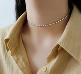 925 Silver White/Gold Lucky Oval Olive Beads Ball Choker Necklace