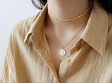 925 Silver White/Gold Lucky Oval Olive Beads Ball Choker Necklace