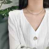 925 Silver White/Gold Lucky Oval Olive Beads Ball Choker Necklace