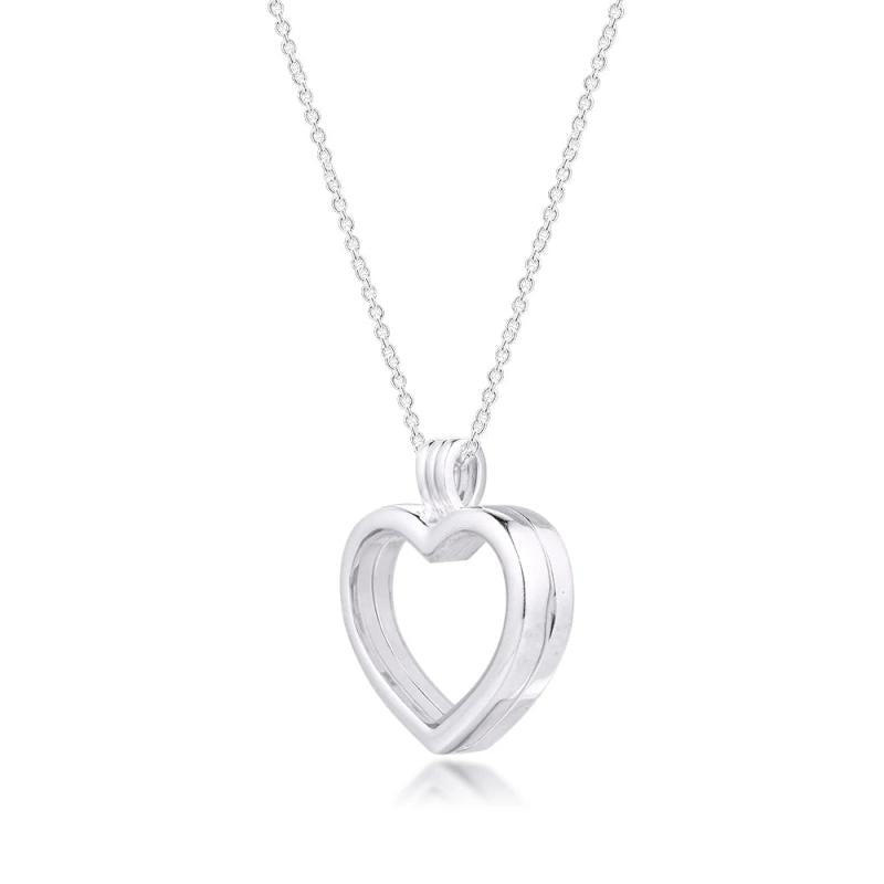 925 Sterling Silver Large Floating Locket Heart Pendant Necklace