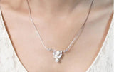 925 Silver Flower Pendant Necklace Charm Lady Pearl Necklace