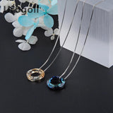 Noble Women 925 Sterling Silver Necklace Circle Crystal Pendant Chain