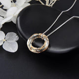 Noble Women 925 Sterling Silver Necklace Circle Crystal Pendant Chain