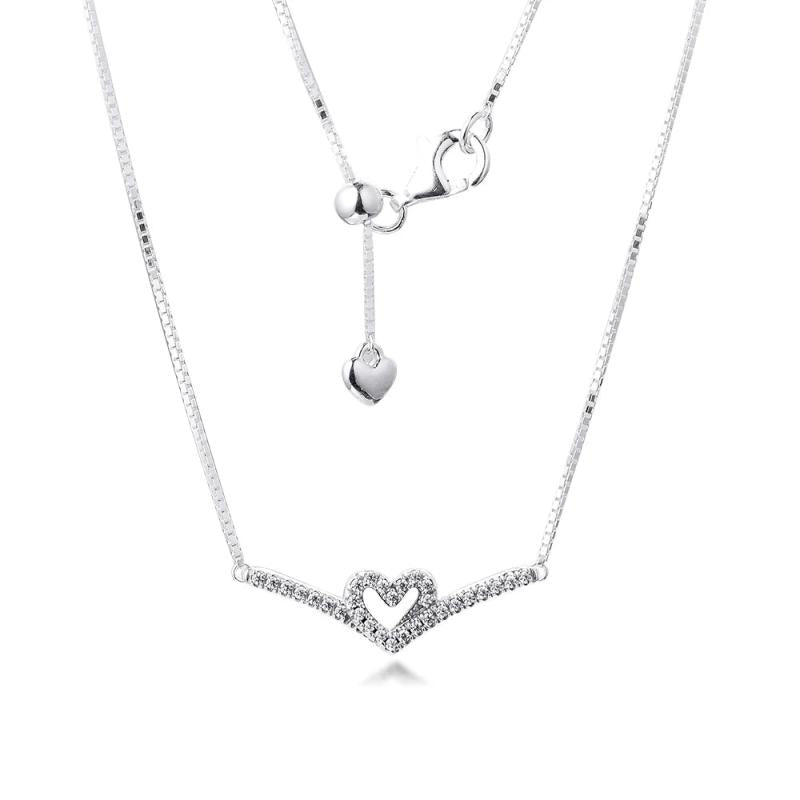 925 Sterling Silver Sparkling Wishbone Heart Collier Necklace