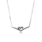 925 Sterling Silver Sparkling Wishbone Heart Collier Necklace
