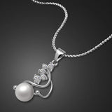 925 Silver Pearl Pendant Zircon Flower Choker Necklace