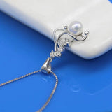 925 Silver Pearl Pendant Zircon Flower Choker Necklace