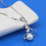 925 Silver Pearl Pendant Zircon Flower Choker Necklace