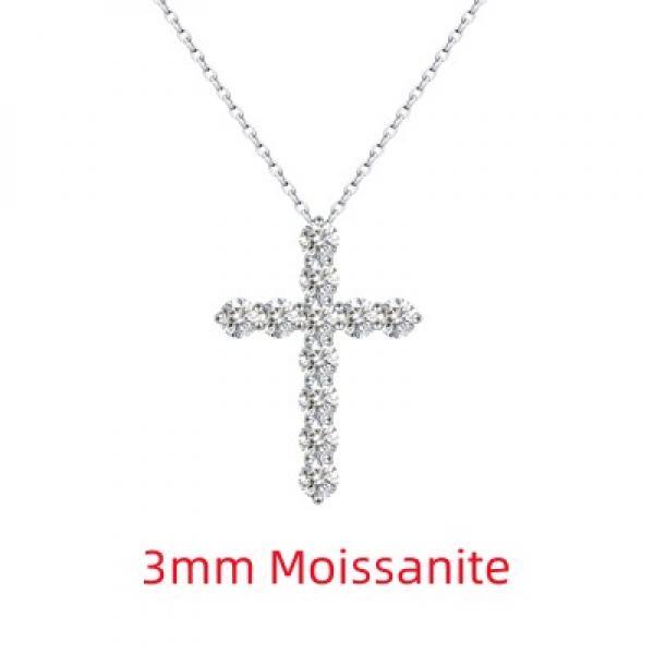 D Moissanite Cross Pendant Necklace 925 Sterling Silver Christian Diamond Chain