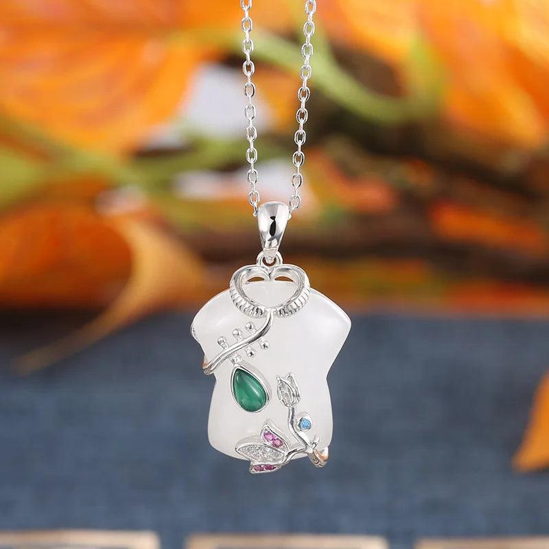 S925 Silver Jade Pendant Necklace Elegant Female Collarbone Chain Jewelry