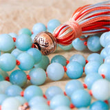 Natural Aquamarine 108 Beads Tassel Necklace Lucky Meditation Chakra
