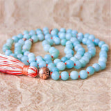 Natural Aquamarine 108 Beads Tassel Necklace Lucky Meditation Chakra