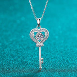Moissanite Heart Key Pendant Necklace 0.5ct D VVS1 Sterling Silver