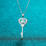 Moissanite Heart Key Pendant Necklace 0.5ct D VVS1 Sterling Silver