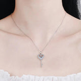 Moissanite Heart Key Pendant Necklace 0.5ct D VVS1 Sterling Silver