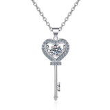 Moissanite Heart Key Pendant Necklace 0.5ct D VVS1 Sterling Silver