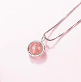 925 Silver Round Strawberry Crystal Lady Pendant Necklace