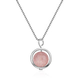 925 Silver Round Strawberry Crystal Lady Pendant Necklace
