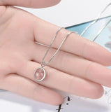 925 Silver Round Strawberry Crystal Lady Pendant Necklace