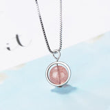 925 Silver Round Strawberry Crystal Lady Pendant Necklace