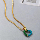 Green Enamel Heart Pendant Chain Necklace Woman Accessories Jewelry