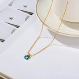 Green Enamel Heart Pendant Chain Necklace Woman Accessories Jewelry