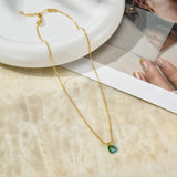 Green Enamel Heart Pendant Chain Necklace Woman Accessories Jewelry