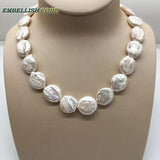 Baroque Pearl Choker Necklace Flat Round Coin Shape Natural Freshwater Pearls