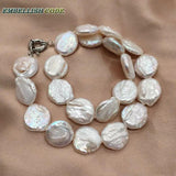 Baroque Pearl Choker Necklace Flat Round Coin Shape Natural Freshwater Pearls