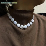 Baroque Pearl Choker Necklace Flat Round Coin Shape Natural Freshwater Pearls
