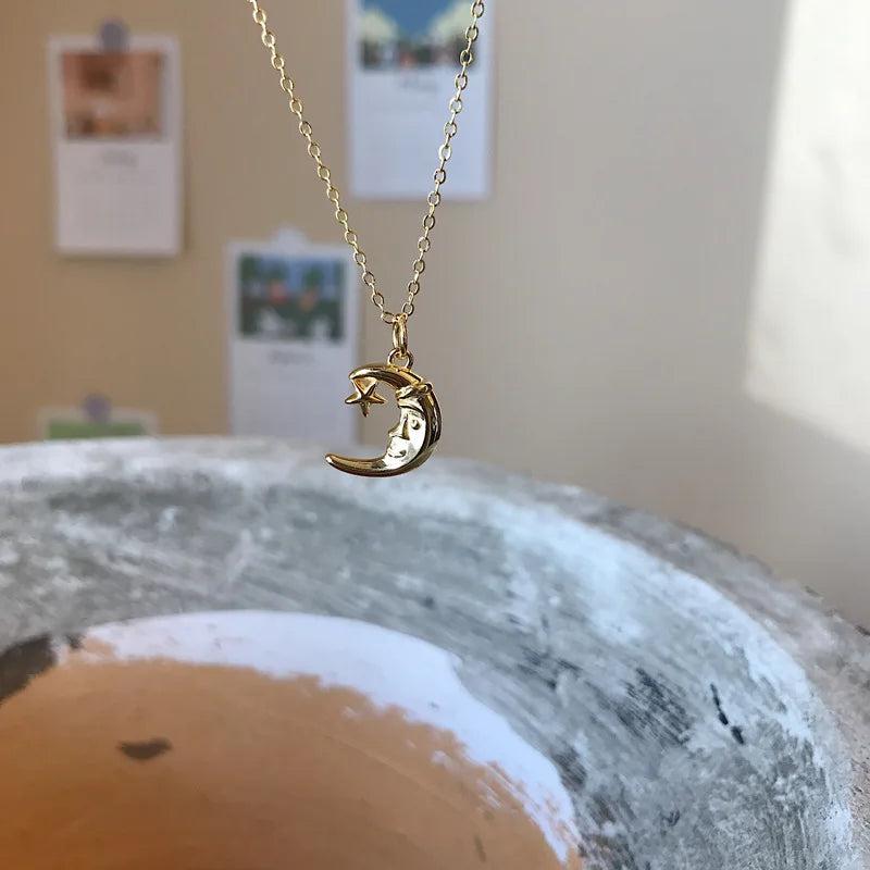 925 Silver Moon Star Necklace for Women