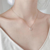 S925 Sterling Silver Flower Circle Necklace Kpop Unique Design Chain Girls